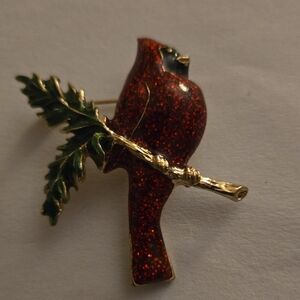 Elegant Red Bird Brooch